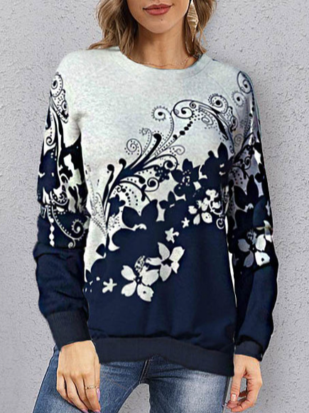 

Casual Floral Cotton Blends Sweatshirt, Blue, Sweatshirts & Hoodies