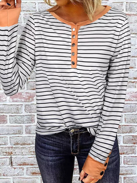 

Striped Casual Shirts & Tops, Black-white, Long sleeve tops