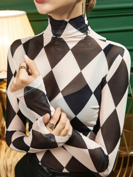 

Spring Skinny Simple Geometric Daily Long sleeve Daily Tops, White, Tees