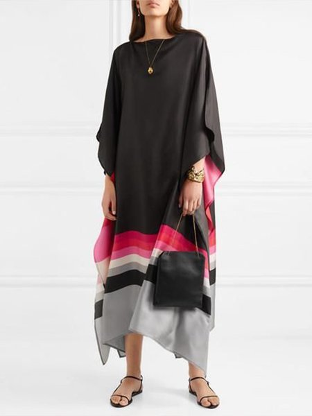 

Leisure vacation color gradient stripe straight cloak dress, Multicolor, Casual Dresses