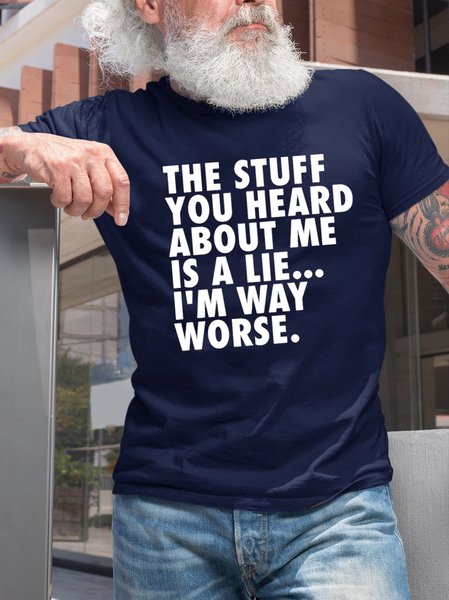

Funny text print round neck short sleeve T-shirt, Purplish blue, T-shirts