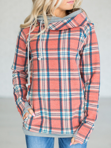

Grid Casual Hooded Long Sleeves Sweatshirts, As picture, Hoodies & Sweatshirts