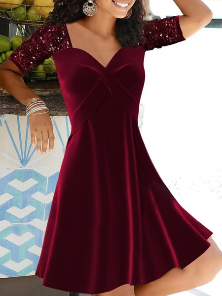 

Party Heart-Shaped Collar Velvet Women Dress, Red, Mini Dresses