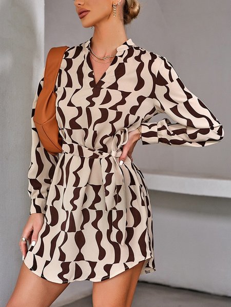 

Elegant Abstract Pattern Regular fit Dress, Khaki, Mini Dresses