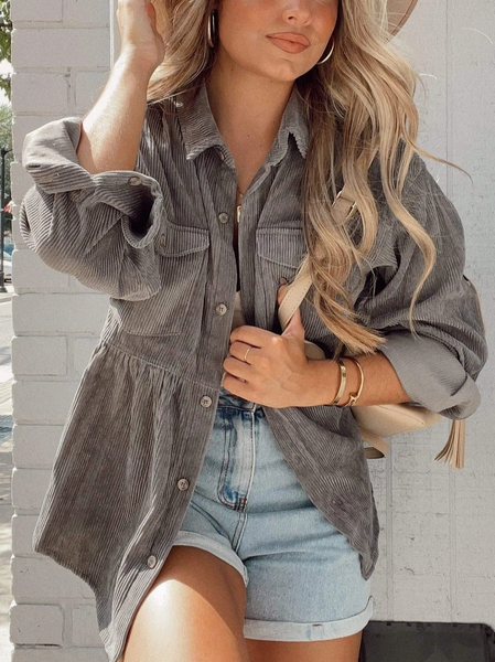 

Loosen Casual Lapel Outerwear, Gray, Cardigans