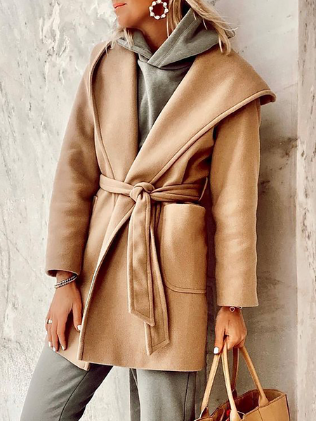 

Plus size Plain Casual Long Sleeve Outerwear, Camel, Outerwear