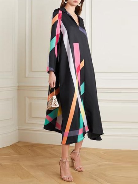 

Leisure vacation color staggered geometric A-line dress, Multicolor, Casual Dresses