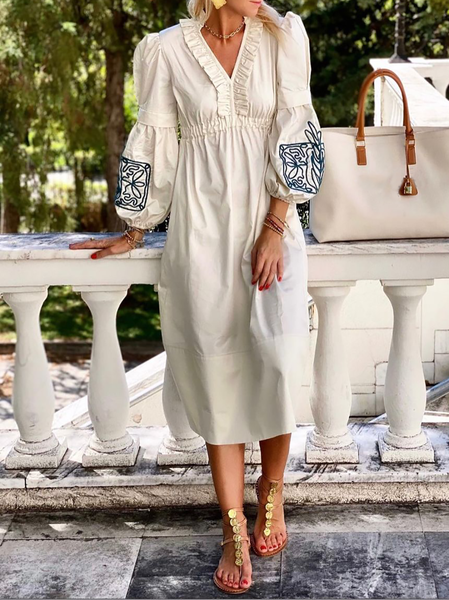 

Plus size Long Sleeve Boho Dresses, White, Midi Dresses