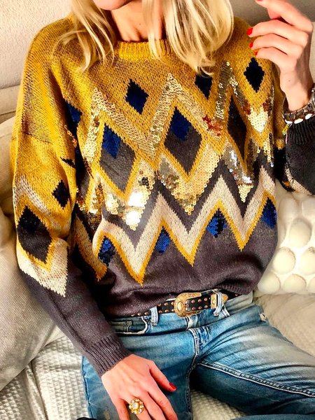 

Loosen Casual Yarn/Wool Yarn Sweater, Yellow, Knitwear & Sweaters