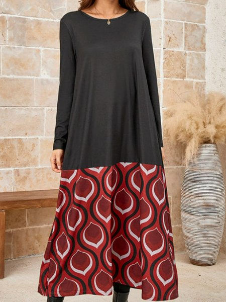 

Casual Loosen Cotton Blends Geometric Dresses, Black, Maxi Dresses