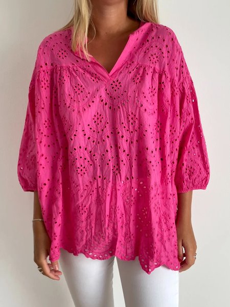 

Casual Plain V Neck Shirts & Tops, Deep pink, Tops