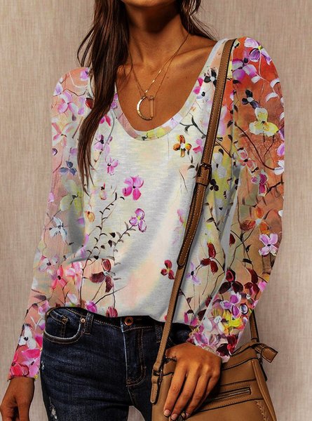 

Floral Crew Neck Vacation Shirts & Tops, Multicolor, Tops