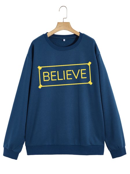 

Unocis Believe Print Round Neck Casual Sweatshirt, Blue, Sweatshirts