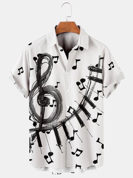 

Vacation Leisure Music Element Pattern Hawaiian Style Printed Shirt Top, As picture, Men's Floral shirt