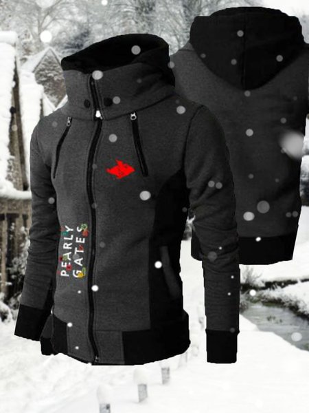 

Men's Fun Pattern Hooded Sweatshirt Jacket, Deep gray, Sweater