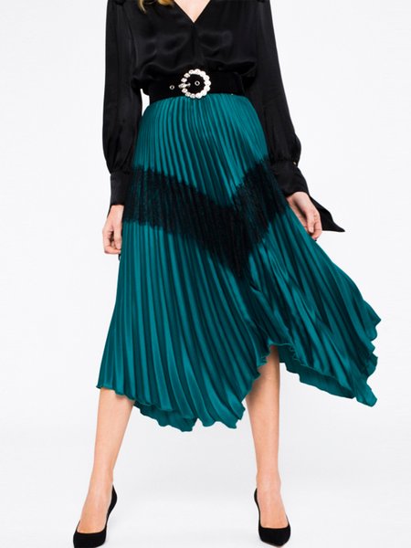 

Elegant Solid Regular Fit Skirt, Green, Midi Skirts