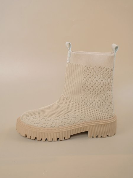 

Pure Color Flying Knit Socks Sock Boots, Off white, Boots