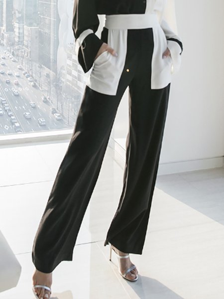 

Daily Color Block Straight Leg Pants, Black-white, Straight Leg Pants