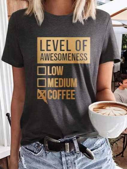 

Casual Cotton Blends Letter Shirts & Tops, Deep gray, Tees & T-shirts