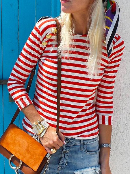 

Striped Crew Neck Casual Shirts & Tops, Stripe, T-Shirts