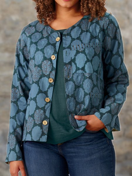 

Geometric Loosen Boho Floral Buttoned Outerwear, Flower, Outerwear