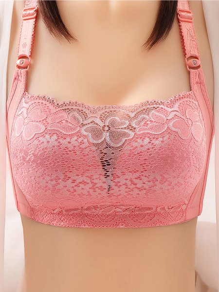 

Plus Size Wireless Sexy Gathered Lace Underwear, Shrimp red, Bra&Bra Sets