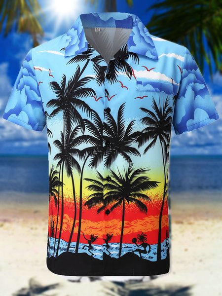 

Men's Hawaiian Holiday Casual Short Sleeve Shirt, Blue, Shirt