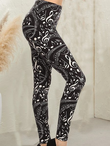

Cotton Blends Abstract Casual Skinny Pants, Flower, Leggings
