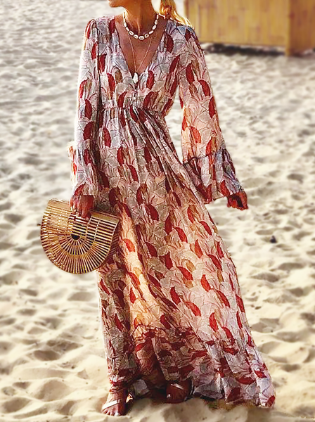 

Plus size Boho V Neck Dresses, Multicolor, Maxi Dresses