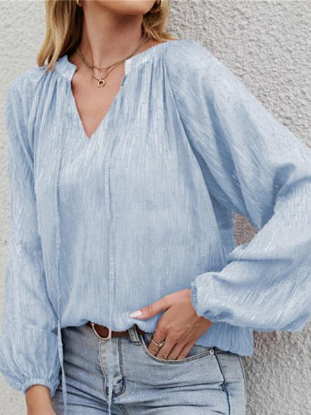 

Elegant Bishop Sleeve Plain Shirts & Tops, Blue, Shirts & Blouses