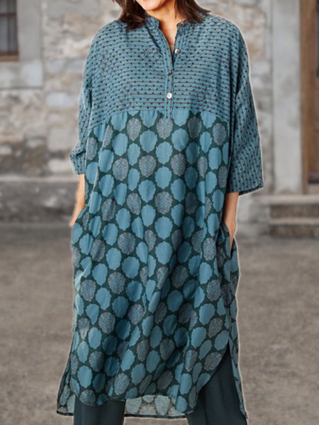 

Tribal Geometric Crew Neck Boho Floral Loosen Dresses, Flower, Midi Dresses