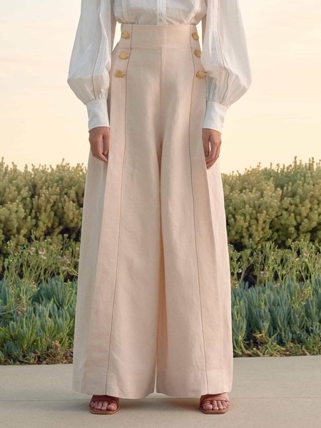 

Elegant Regular Fit Wide Leg Pants, Apricot, Wide Leg Pants
