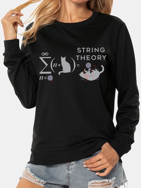 

Unocis Funny Cat Print Round Neck Sweatshirts, Black, Sweatshirts