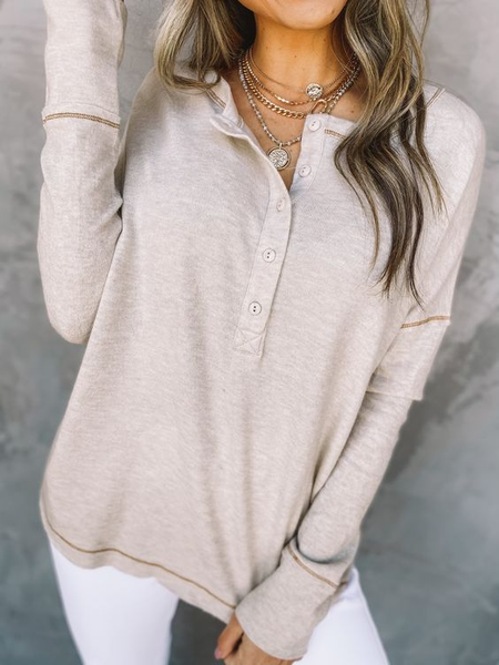 

Casual Buttoned Round Neck Loosen Shirts & Tops, Khaki, Tops