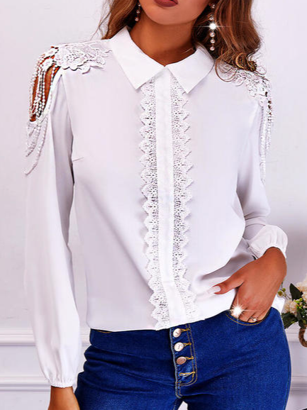 

Cotton Blends Loosen Shirt Collar Shirts & Tops, White, Blouses & Shirts