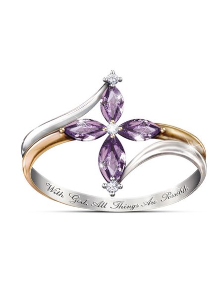 

JFN Clover Clover Inlaid Purple Crystal Zircon ring, As picture, Rings