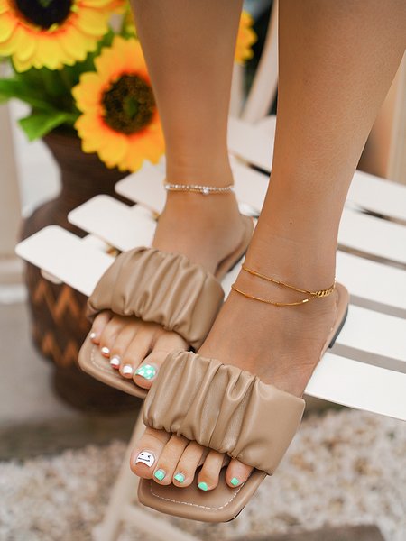 

Solid Color Pleated Square-toe Slipper, Khaki, Women Shoes>>Women's Shoes>>Women sandals Slippers