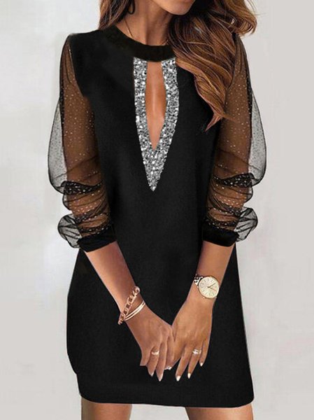 

Party Crew Neck Regular Fit Dresses, Black, Mini Dresses