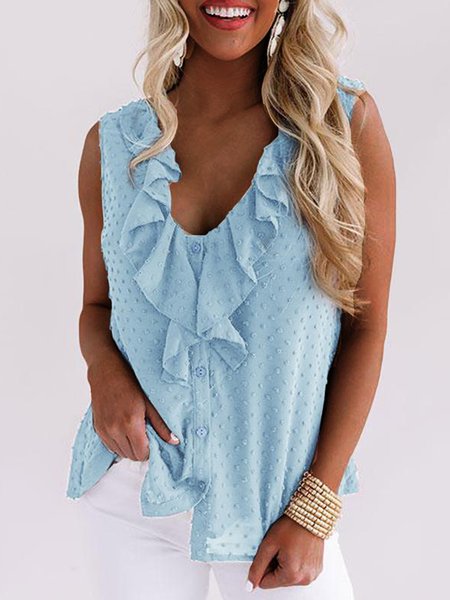 

Cotton Blends Buttoned Casual Vests, Blue, Tank Top