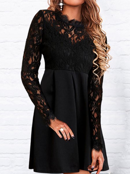 

Crew Neck Vintage Loosen Dresses, Black, Mini Dresses