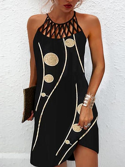 

Polka Dots Regular Fit Crew Neck Knitting Dress, Black, Casual Dresses