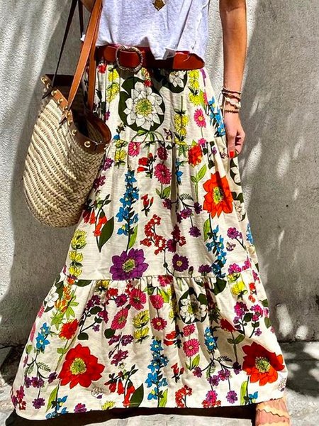

Bohemian Print Casual Loose Skirt, As picture, Skirts
