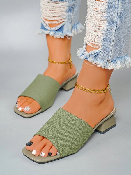

Flying Woven Plain Square Toe Thick Heel Slipper, Green, Women Shoes>>Women's Shoes>>Women sandals Slippers