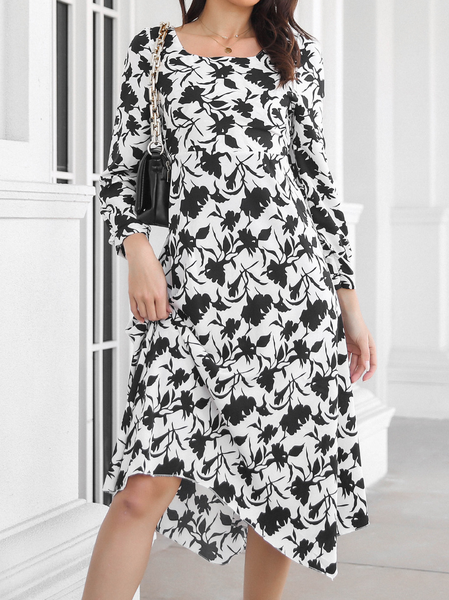 

Floral Loosen Casual Dresses, Black, Midi Dresses