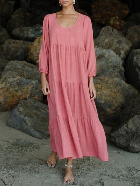 

Casual Solid Crew Neck Loosen Dresses, Pink, Maxi Dresses