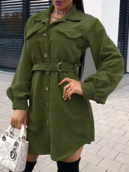 

Plain Outerwear With Belt, Green, Coats