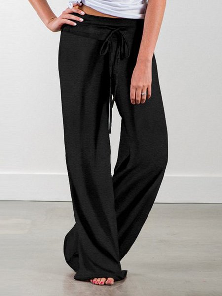 

Loosen Plain Casual Long Pants, Black, Pants