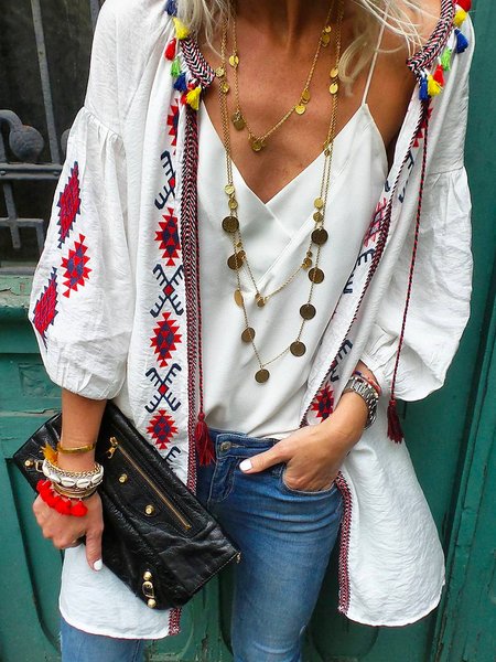 

Cotton Blends Casual Outerwear, White, Outerwear