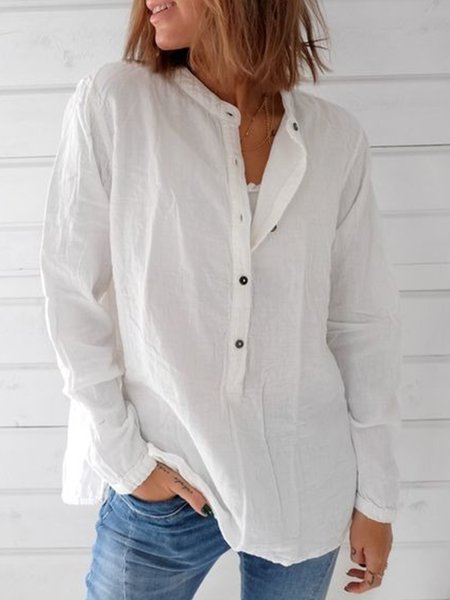 

Casual Solid Crew Neck Loosen Long Sleeve Shirts & Tops, White, Blouses & Shirts
