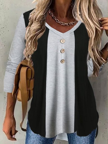 

Color Block Casual Shirts & Tops, Black-grey, Tops